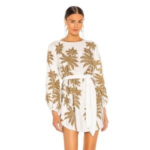 RETROFETE Grace Dress in White & Gold Palm